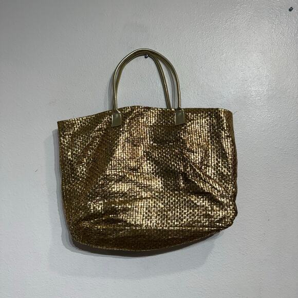 Gold Metallic Oversized Straw Woven Bag - Picture 1 of 11